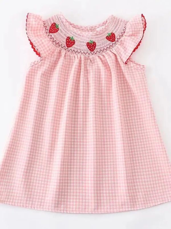 Baby Girls Strawberry Embroidered Plaid Dress