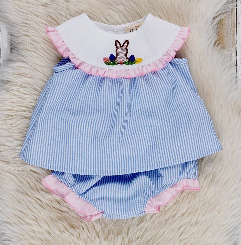 Blue Striped Poplin Bunny Vintage Bloomers Outfit