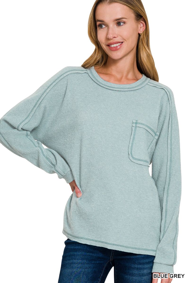 BRUSHED RIBBED HACCI ROUND NECK SWEATER