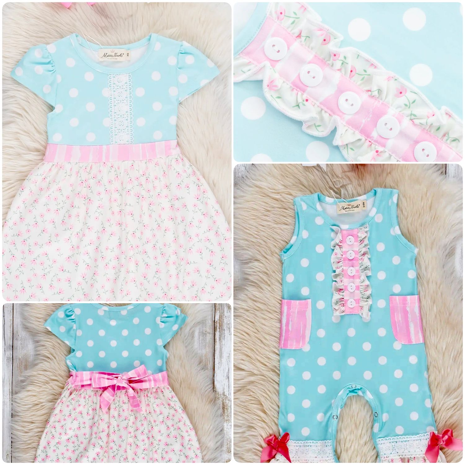 Sky Blue Polka Dot Ruffle Romper/Dress
