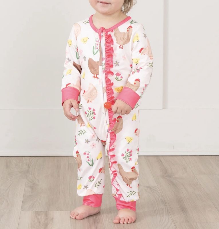 Pink Chickadee Ruffle Sleeper Pajamas