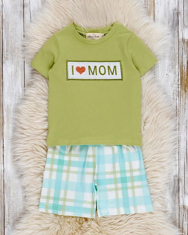 I Love Mom Plaid Smocked Outfit
