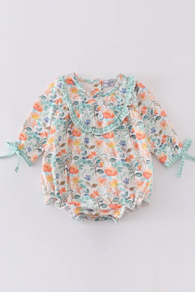 GREEN WATERCOLOR FLORAL RUFFLE BUBBLE