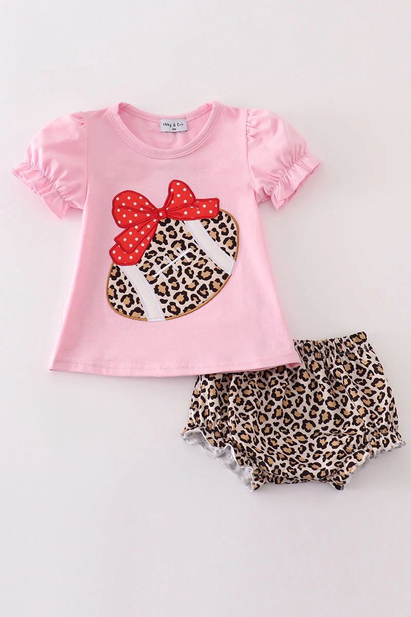 PINK LEOPARD FOOTBALL APPLIQUÉ BABY GIRL SET