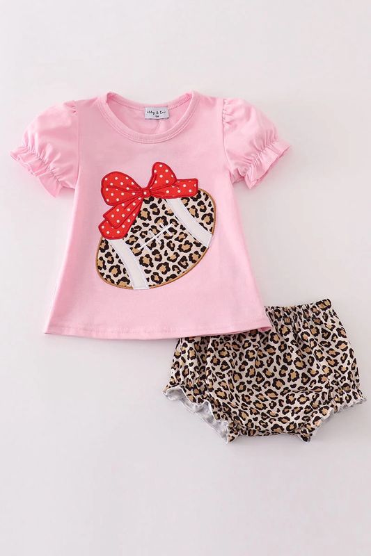 PINK LEOPARD FOOTBALL APPLIQUÉ BABY GIRL SET
