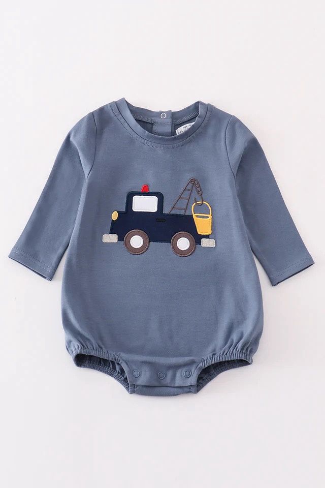 Premium Grey  Crane Appliqué Boy Bubble