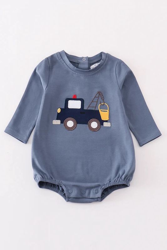 Premium Grey  Crane Appliqué Boy Bubble