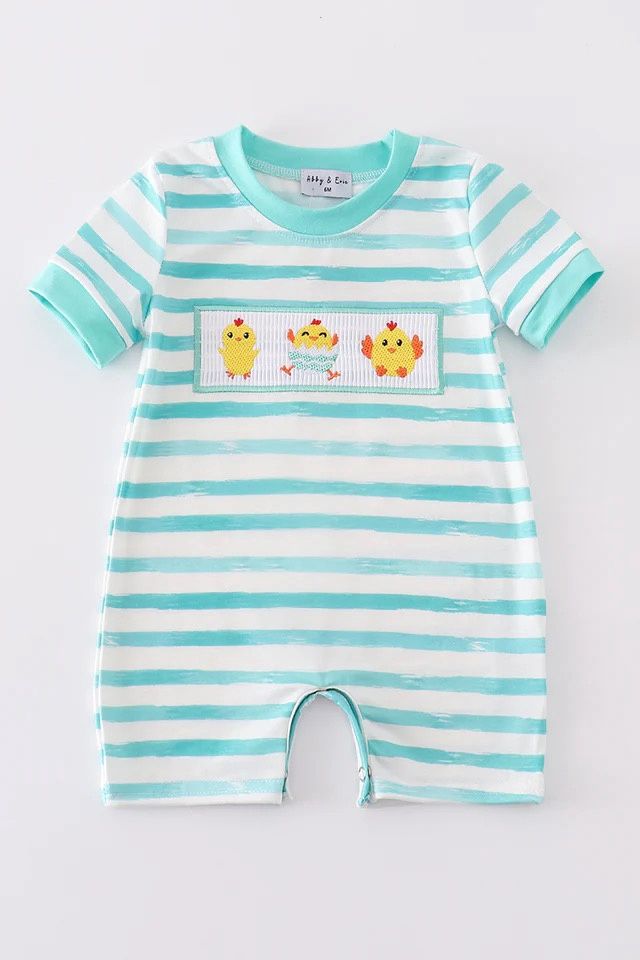 CHICKEN EMBROIDERY STRIPE ROMPER