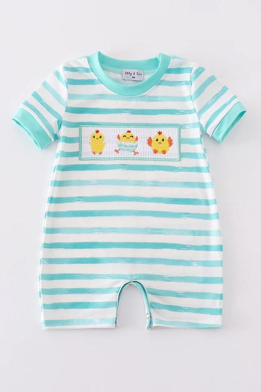 CHICKEN EMBROIDERY STRIPE ROMPER