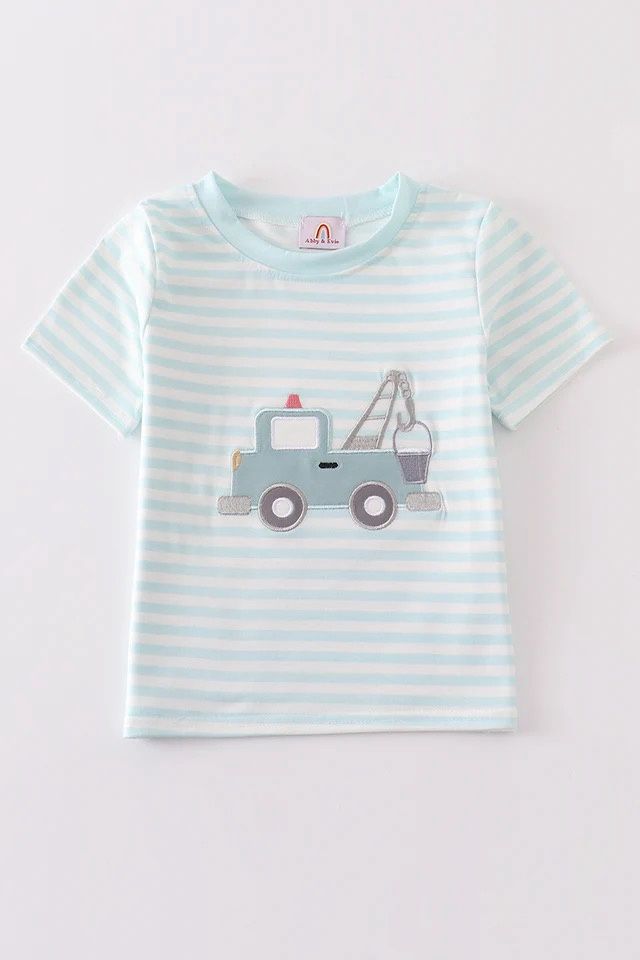 BLUE STRIPE CRANE TRUCK APPLIQUE TOP