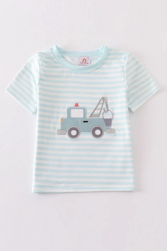 BLUE STRIPE CRANE TRUCK APPLIQUE TOP