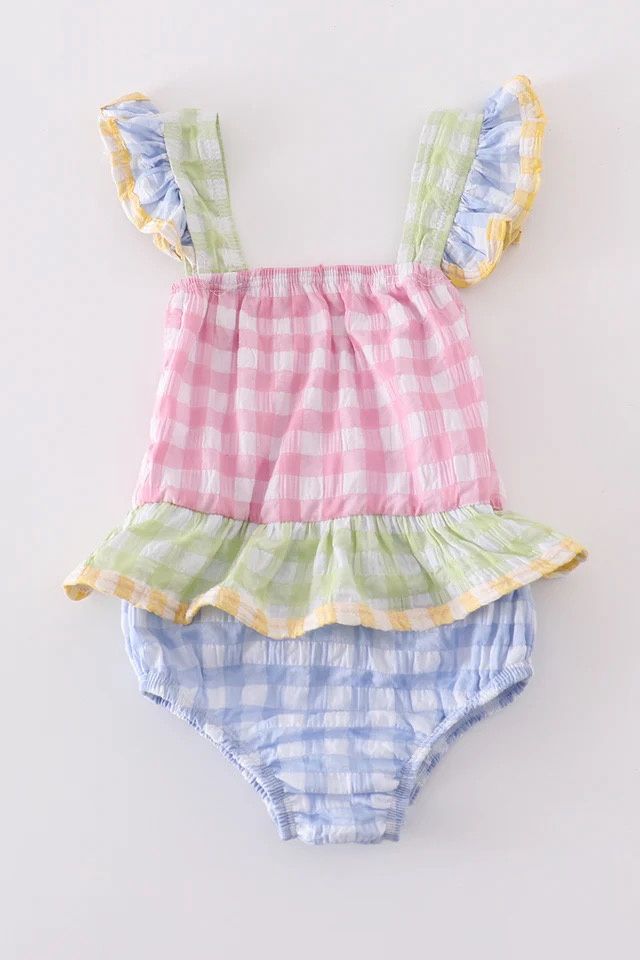 MULTICOLORED GINGHAM ONE-PIECE GIRL SWIMSUIT