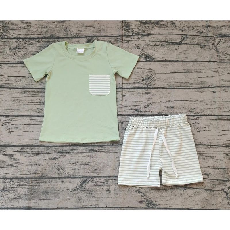 Spring Green Shirts Stripes Shorts Clothes Sets