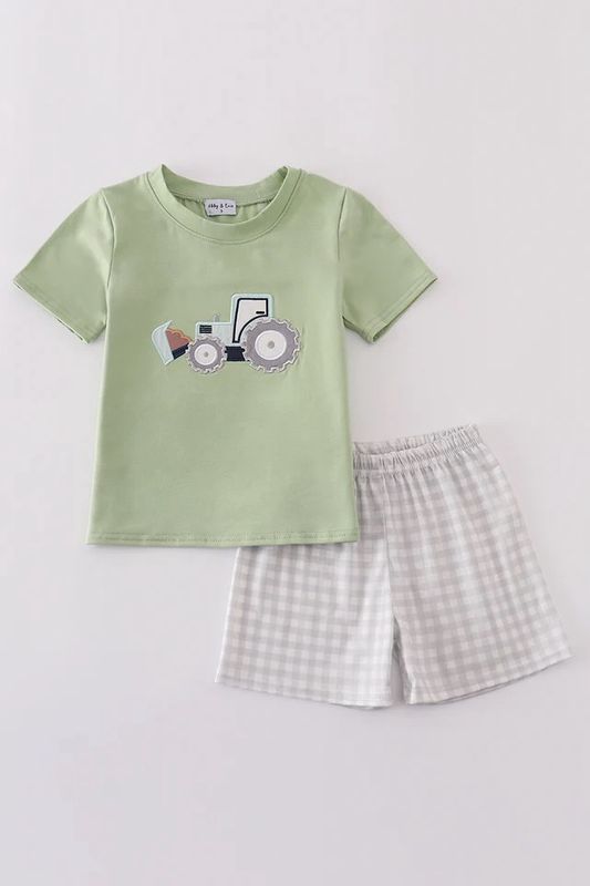 GREEN EXCAVATOR APPLIQUE SHORTS SET