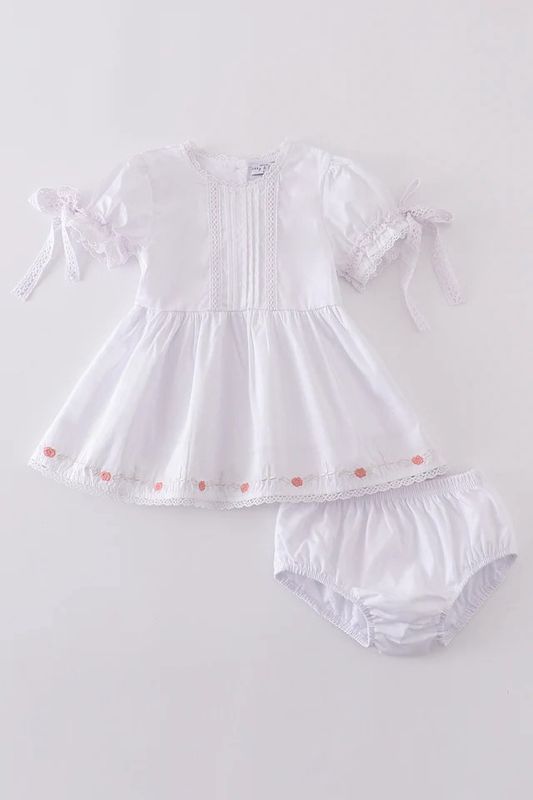 PREMIUM WHITE FLORAL EMBROIDERY BLOOMER SET