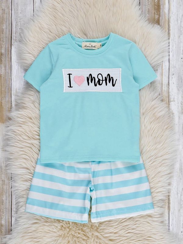 Aqua &quot;I Love Mom&quot; Smocked Outfit