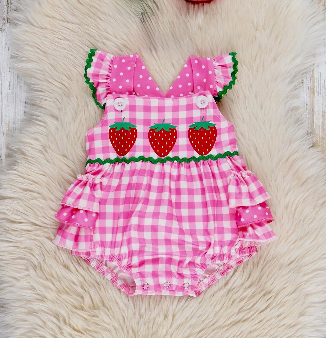 Pink Gingham Strawberries Ruffle Bubble