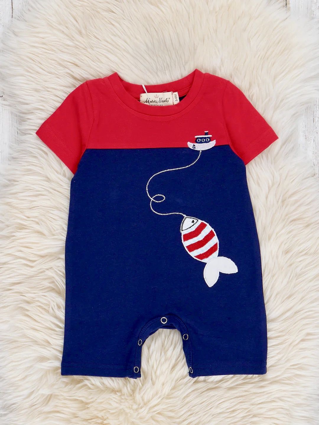 Red &amp; Navy Gone Fishing Romper.