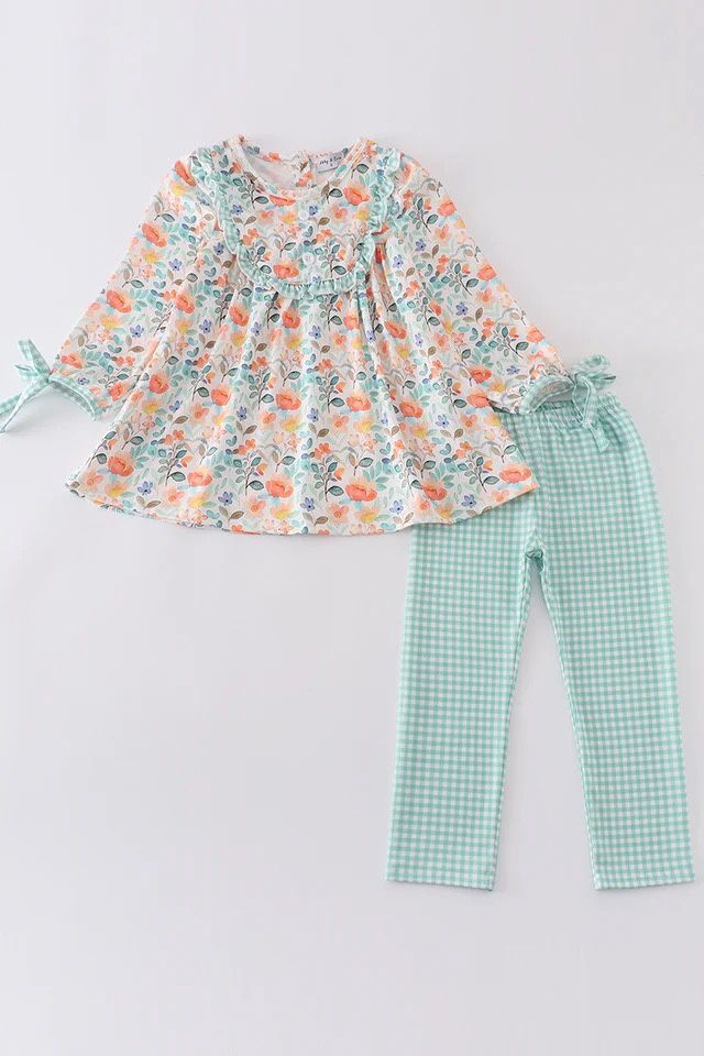 GREEN WATERCOLOR FLORAL GIRL SET