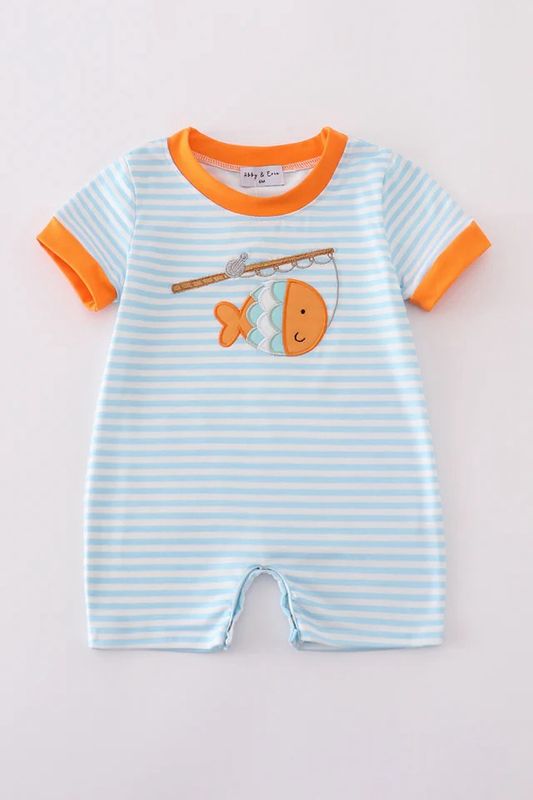 BLUE STRIPE GO FISHING APPLIQUE ROMPER