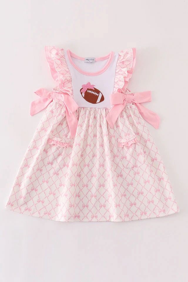 PINK BOW FOOTBALL EMBROIDERY DRESS