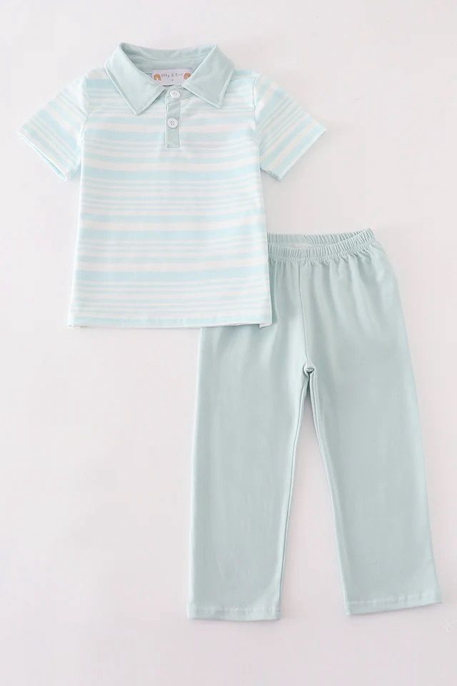 BLUE STRIPE RUFFLE BOY PANTS SET.