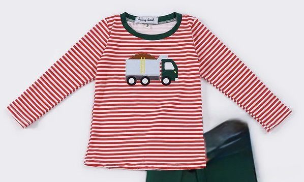 Red stripe truck applique boy romper