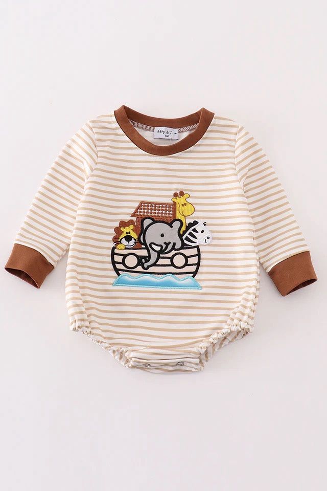 NOAH&#39;S ARK EMBROIDERY STRIPE BOY BUBBLE