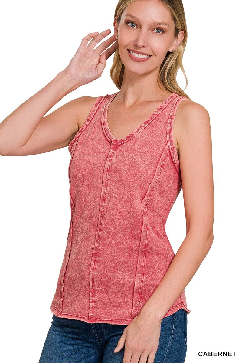 CRINKLE WASHED F/TERRY RAW EDGE TOP