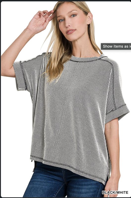 RAISED RIB CUFF SLEEVE RAW EDGE TOP