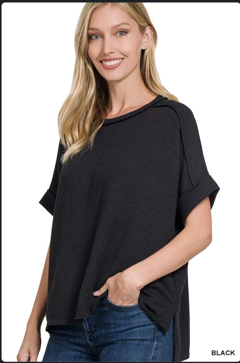 RAISED RIB CUFF SLEEVE RAW EDGE TOP