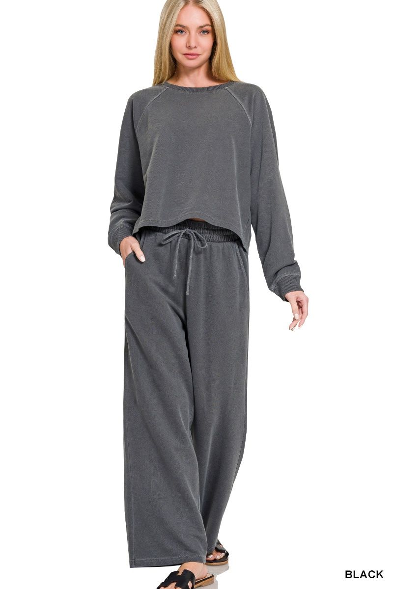 WASHED FRENCH TERRY ROUND NECK PULLOVER &amp; PANTS SET