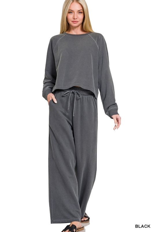 WASHED FRENCH TERRY ROUND NECK PULLOVER &amp; PANTS SET