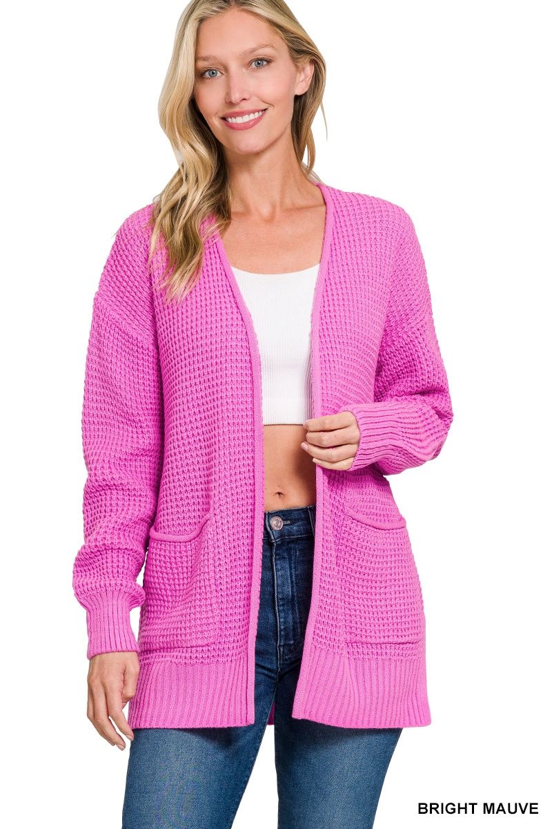 LOW GAUGE WAFFLE OPEN CARDIGAN SWEATER
