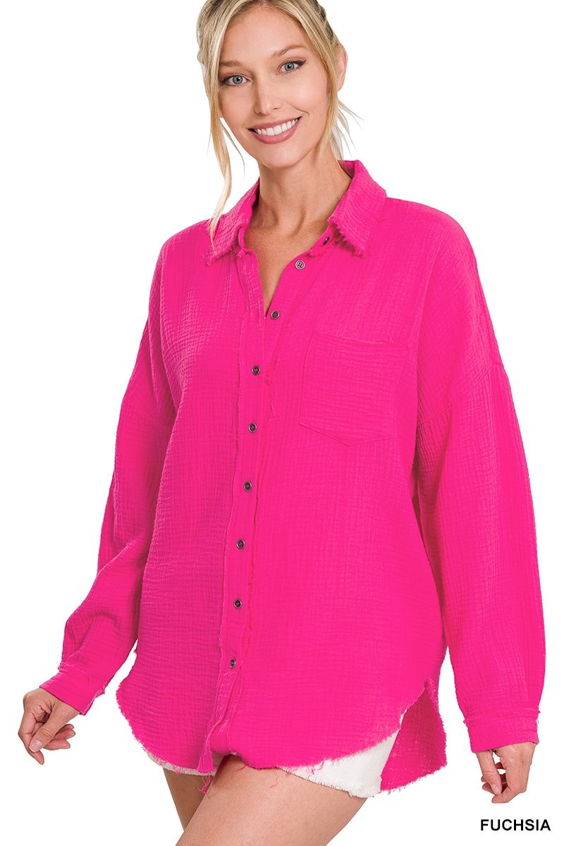 DOUBLE GAUZE OVERSIZED RAW EDGE SHIRT