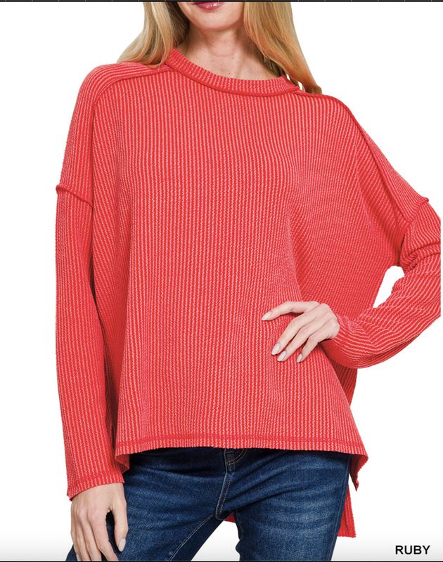 RAISED RIB RAW EDGE LS TOP