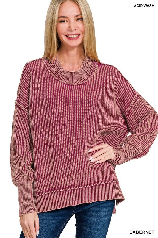 WASHED SIDE SLIT OVERSIZED SWEATER