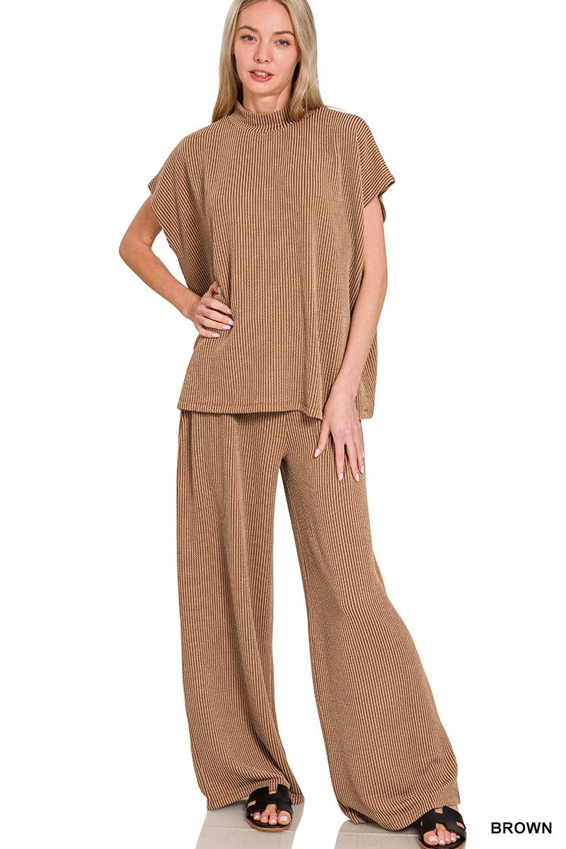 RAISED RIB SHORT SLEEVE TEE &amp; PANTS SET.