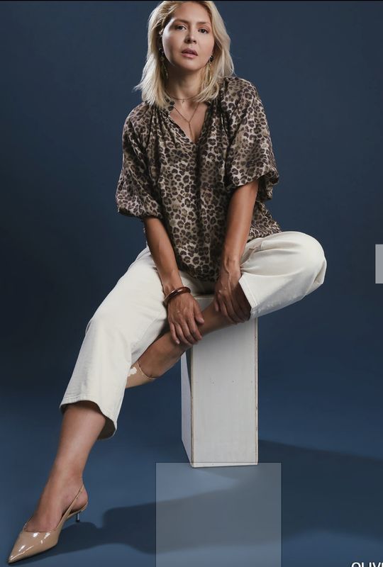 Scallop Hem Leopard Print Blouse PLUS