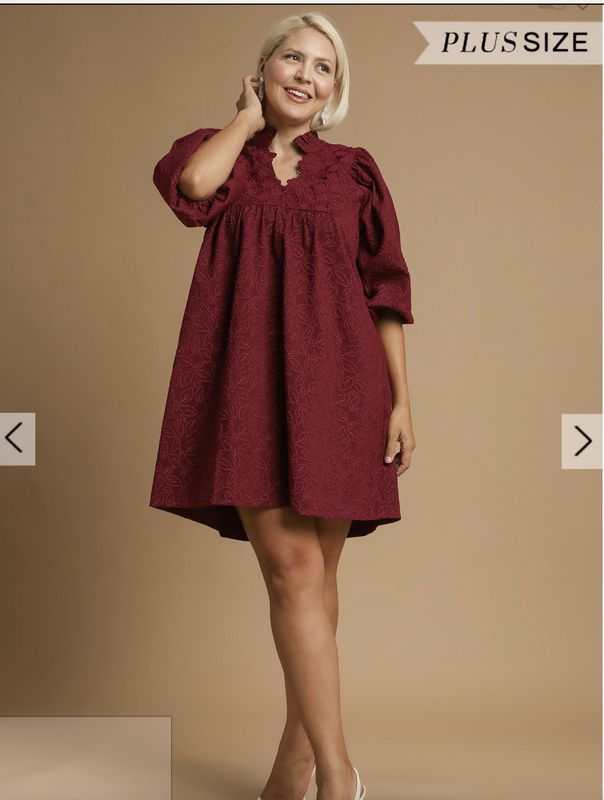 Floral Jacquard Lace Contrast Dress PLUS