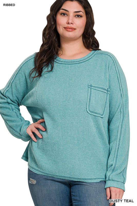 PLUS BRUSHED RIBBED HACCI ROUND NECK SWEATER