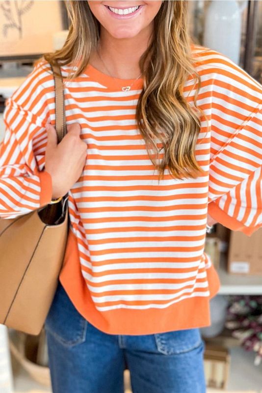 Stripe Exposed Seam Drop Shoulder Casual Top