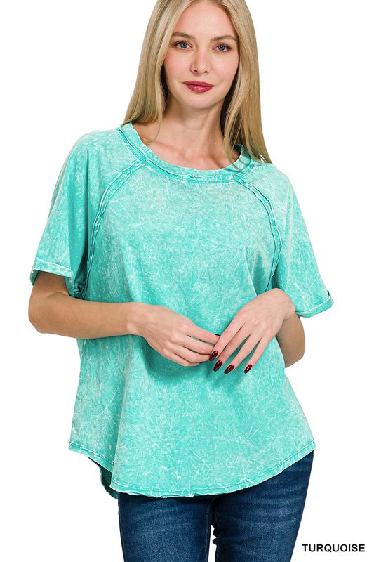 BACK PATCH CRINKLE WASHED RAGLAN SLEEVE TSHIRTS