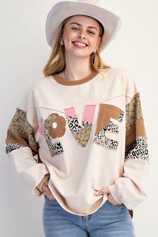 LOVE PATCH FRONT WASHED PULLOVER