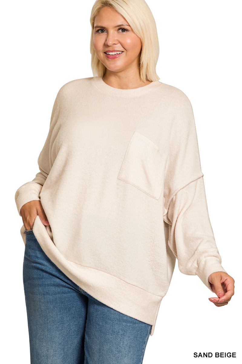 PLUS BRUSHED MELANGE DROP SHOULDER SWEATER