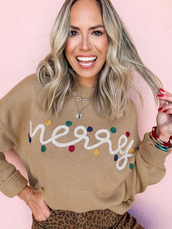 Merry Christmas Dolman Sleeve Sweater with Colorful Dots