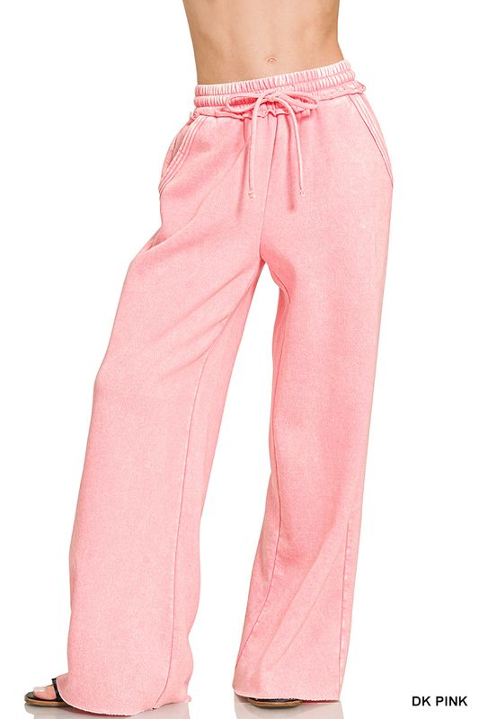 Acid Wash Fleece Palazzo Sweatpants