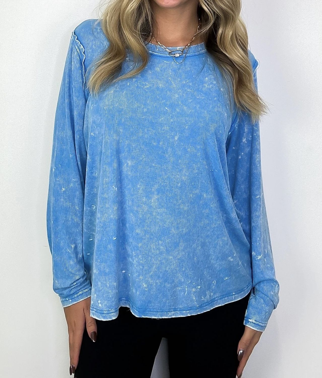 Acid Washed Ribbed Scoop Neck Top