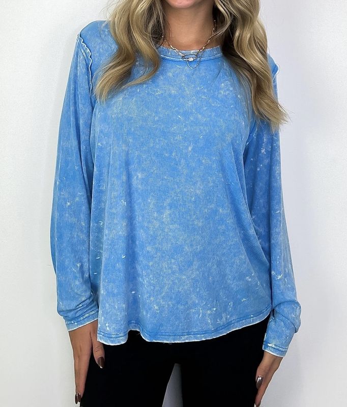 Acid Washed Ribbed Scoop Neck Top