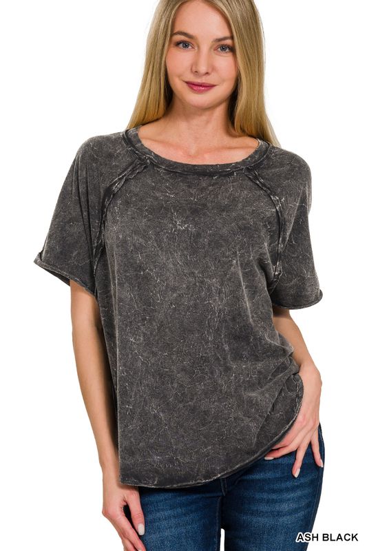 BACK PATCH CRINKLE WASHED RAGLAN SLEEVE T-SHIRTS